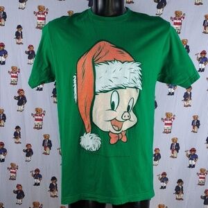 Warner Bros Porky Pig Santa Christmas holiday graphic XL green & red t-shirt